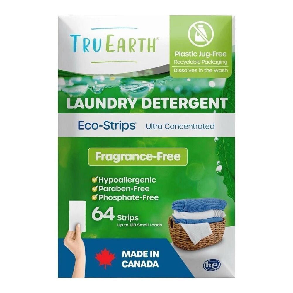 Tru Earth Eco-Strips Laundry Detergent – Fragrance-Free, 32 Strips (64 Load)